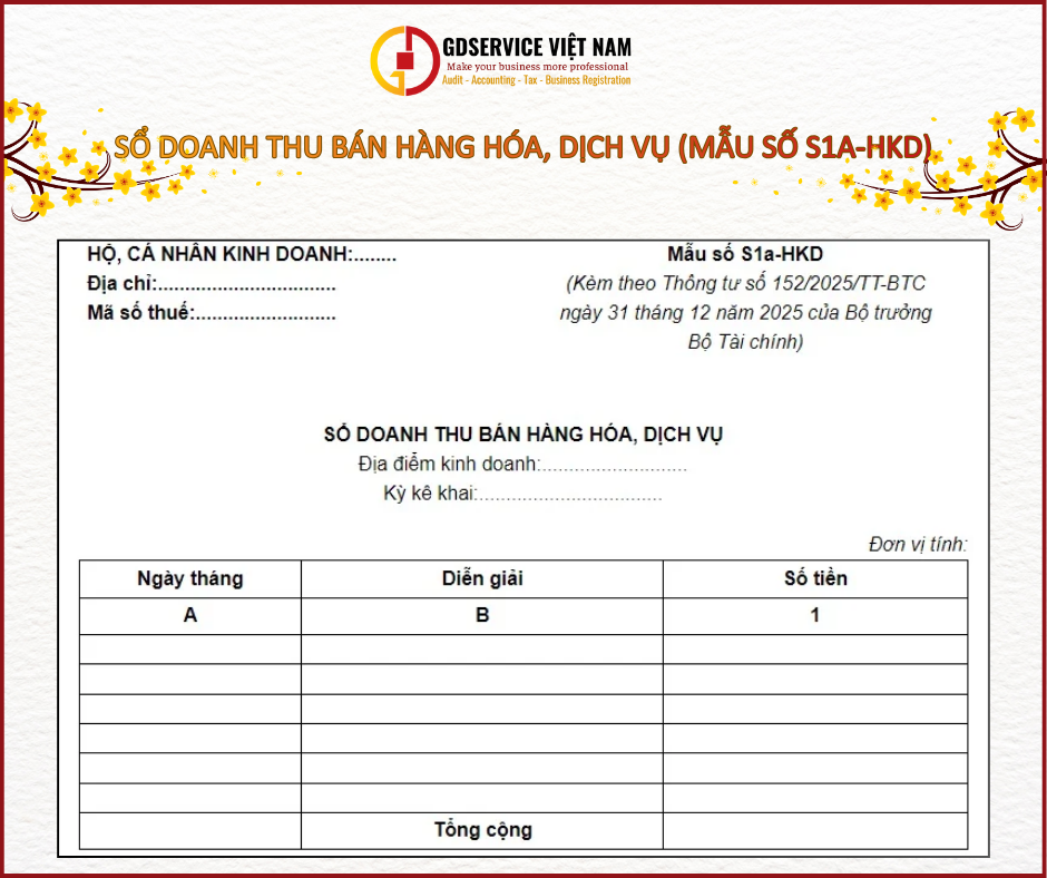 Sổ doanh thu bán hàng hóa, dịch vụ (mẫu số S1a-HKD)