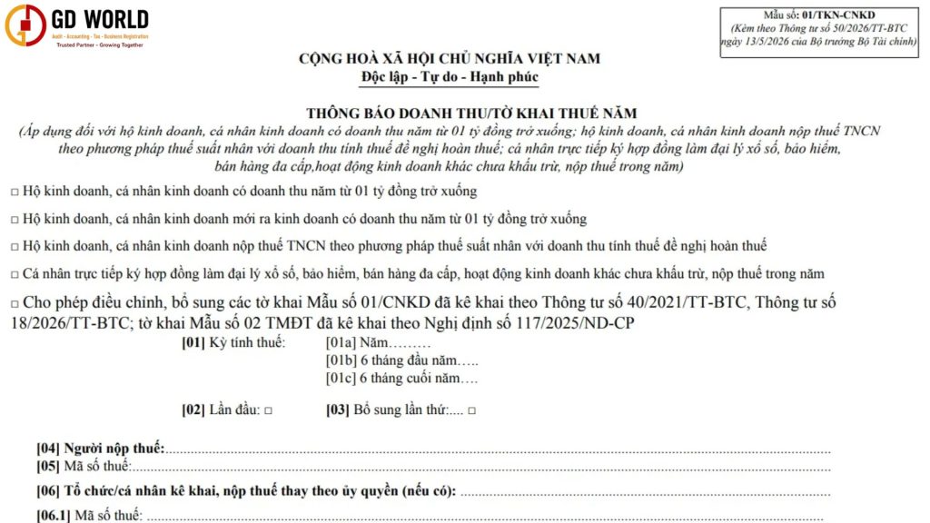 Hướng dẫn kê khai Mẫu 01/TKN-CNKD