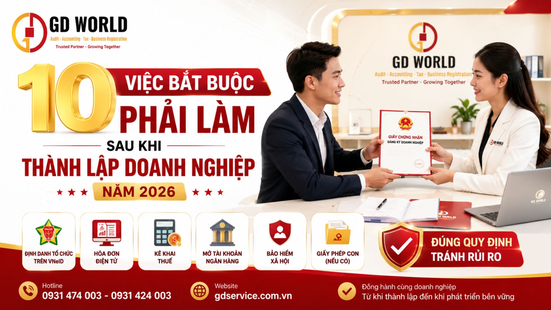 Thành lập doanh nghiệp: 10 việc bắt buộc phải làm ngay sau khi thành lập công ty năm 2026