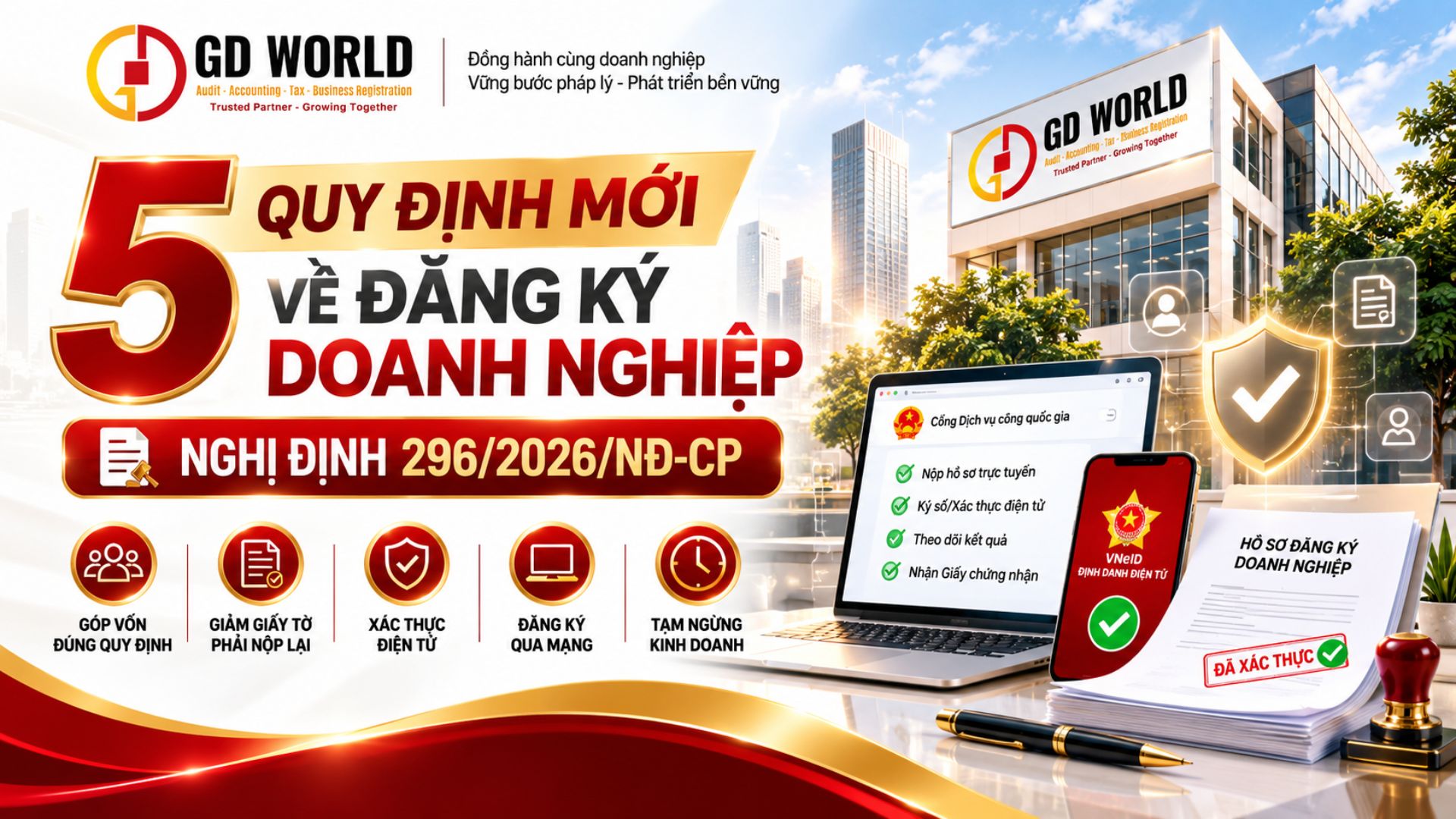 5 QUY ĐỊNH MỚI VỀ THÀNH LẬP DOANH NGHIỆP THEO NGHỊ ĐỊNH 296/2026/NĐ-CP