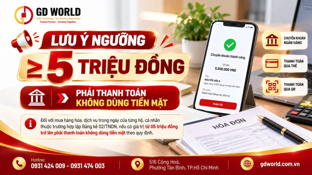 Điều kiện thanh toán từ 5 triệu đồng khi tính thuế TNDN 2026